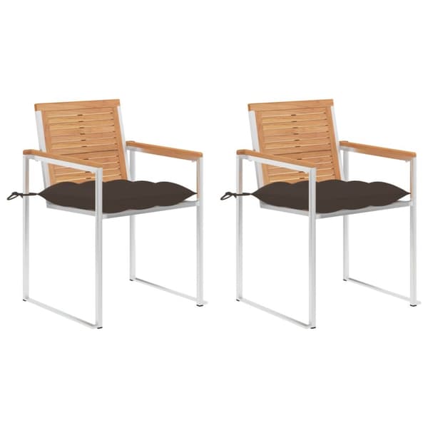 Trädgårdsstolar 2 st med dynor massiv teak och stål