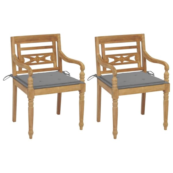 Bataviastolar 2 st med gråa dynor massiv teak