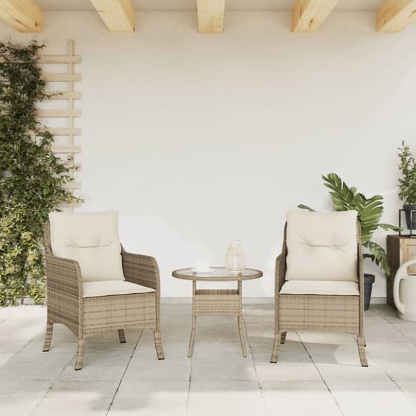 Trädgårdsstolar med dynor 2 st beige konstrotting