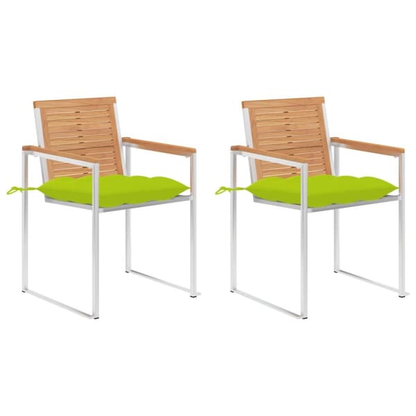 Trädgårdsstolar 2 st med dynor massiv teak och stål