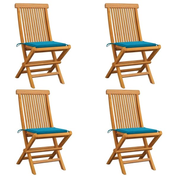 Trädgårdsstolar med blåa dynor 4 st massiv teak