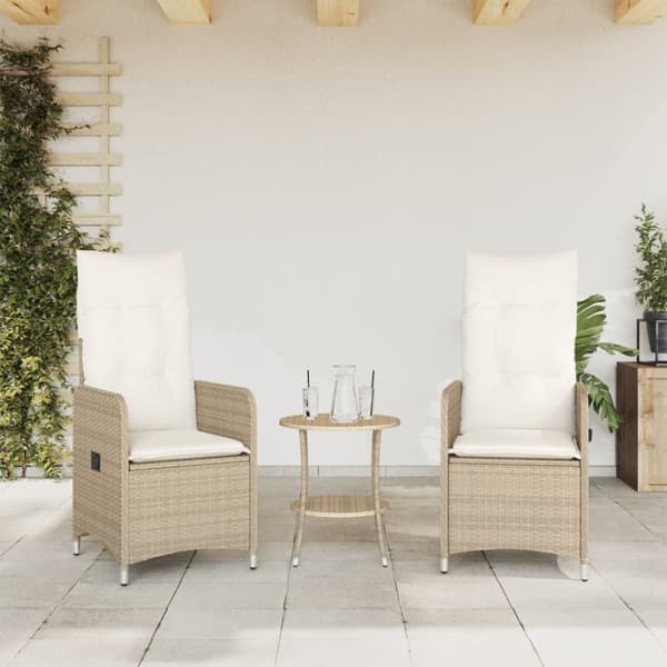Justerbara trädgårdsstolar 2 st med bord beige konstrotting