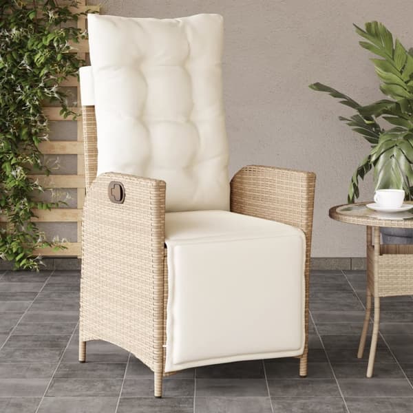 Justerbara trädgårdsstolar 2 st med fotstöd beige konstrotting