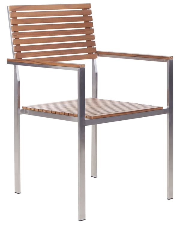 Sett med 6 hagestoler Set Light Certified Teak Wood Silver Stainless Steel Frame Rust Resistant Classic Design