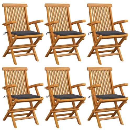 Trädgårdsstolar med antracita dynor 6 st massiv teak