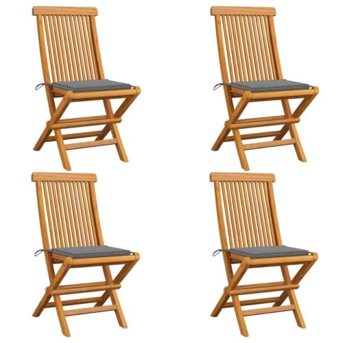 Trädgårdsstolar med grå dynor 4 st massiv teak