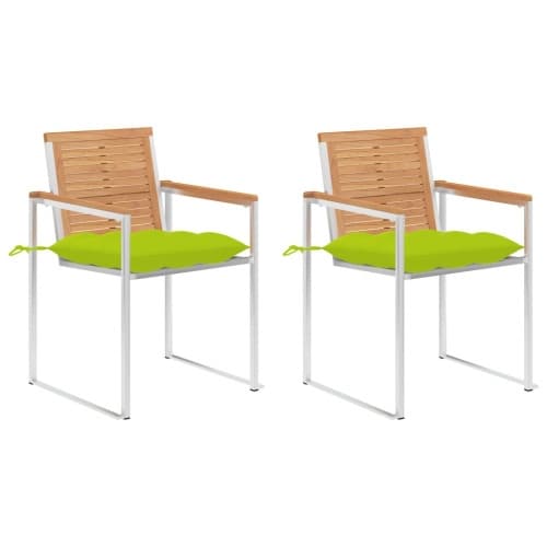 Trädgårdsstolar 2 st med dynor massiv teak och stål