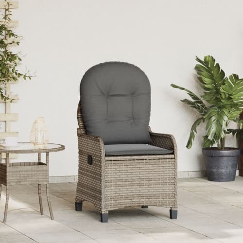 Recliner Stol med Kudde Grå Poly Rattan