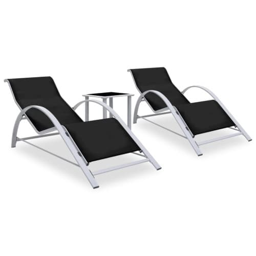 Solsängar 2 st med bord aluminium svart