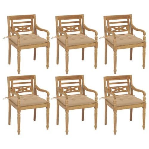 Bataviastolar med dynor 6 st massiv teak