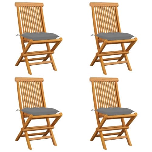 Trädgårdsstolar med gråa dynor 4 st massiv teak