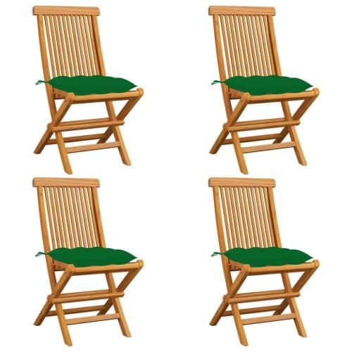 Trädgårdsstolar med gröna dynor 4 st massiv teak