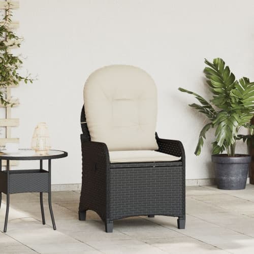 Recliner Stol med Kudde Svart Poly Rattan