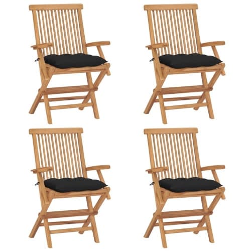 Trädgårdsstolar med svarta dynor 4 st massiv teak