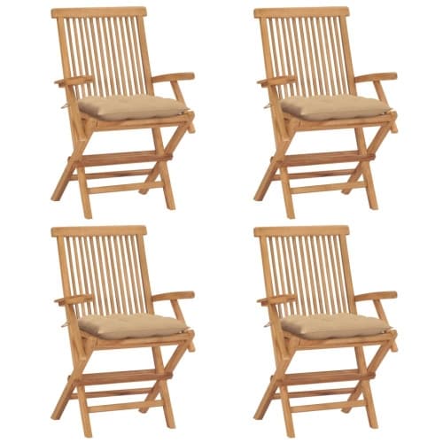 Trädgårdsstolar med beige dynor 4 st massiv teak