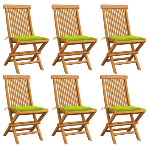 Trädgårdsstolar med ljusgröna dynor 6 st massiv teak