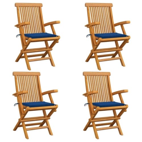 Trädgårdsstolar med kungsblåa dynor 4 st massiv teak