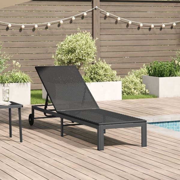 Solstol med hjul Svart Poly Rattan