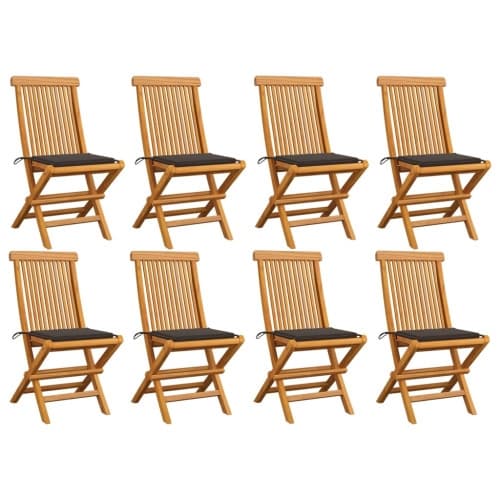 Trädgårdsstolar med taupe dynor 8 st massiv teak