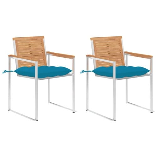 Trädgårdsstolar 2 st med dynor massiv teak och stål