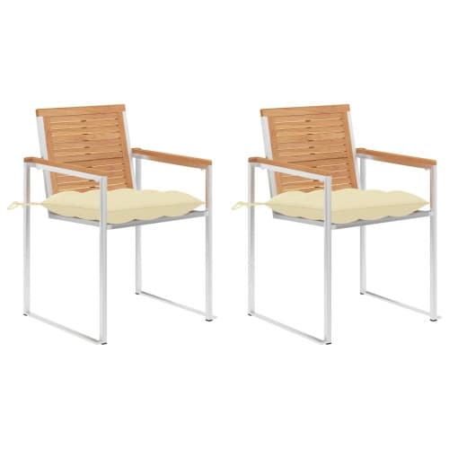 Trädgårdsstolar 2 st med dynor massiv teak och stål