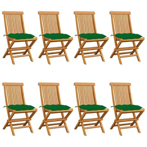 Trädgårdsstolar med gröna dynor 8 st massiv teak