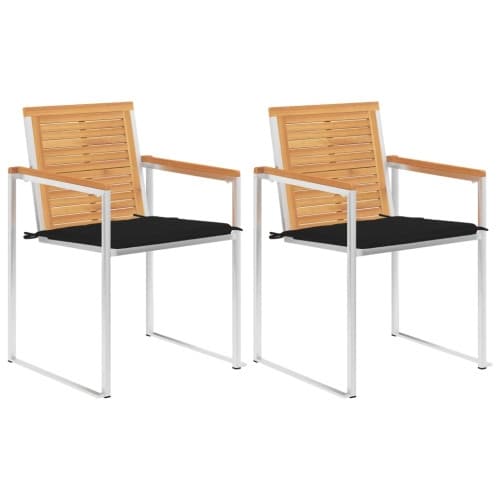 Trädgårdsstolar 2 st med dynor massiv teak och stål