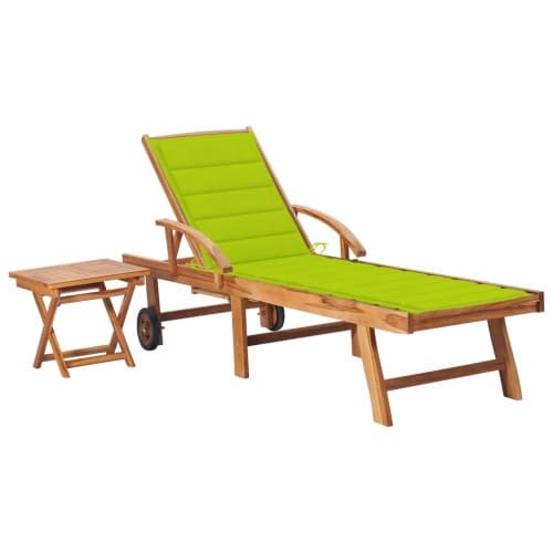 Solsäng med bord och dyna massiv teak
