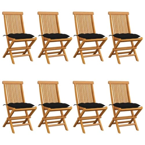 Trädgårdsstolar med svarta dynor 8 st massiv teak