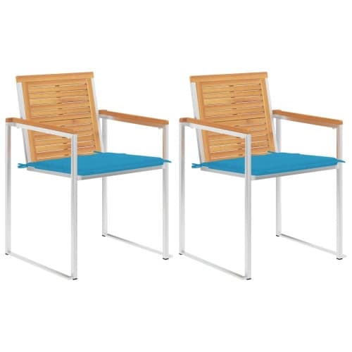 Trädgårdsstolar 2 st med dynor massiv teak och stål