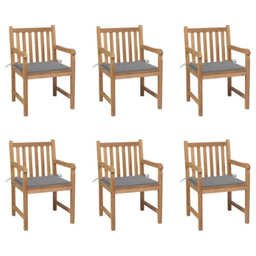 Trädgårdsstolar 6 st med gråa dynor massiv teak