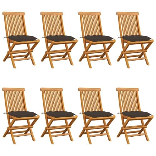 Trädgårdsstolar med dynor taupe 8 st massiv teak