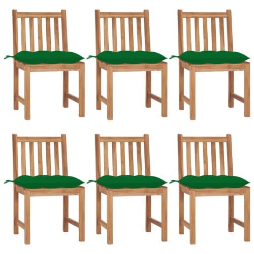 Trädgårdsstolar 6 st med dynor massiv teak