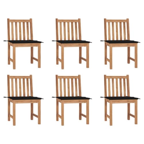 Trädgårdsstolar 6 st med dynor massiv teak