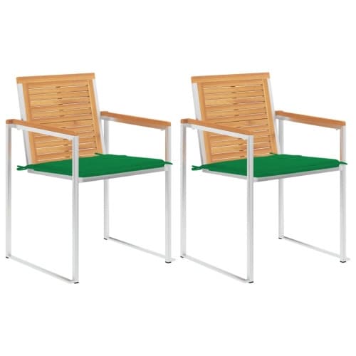 Trädgårdsstolar 2 st med dynor massiv teak och stål