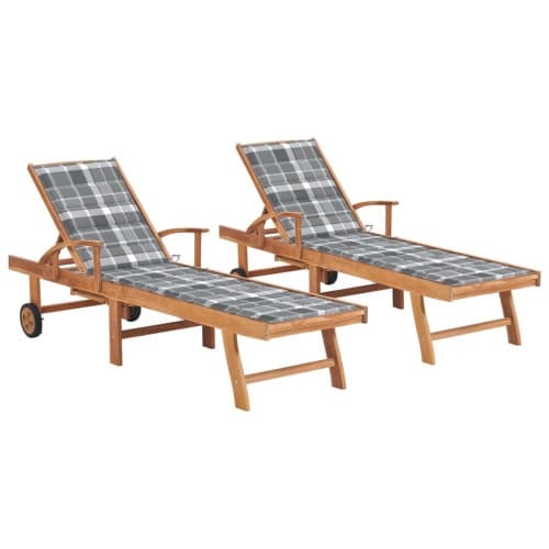 Solsäng 2 st med grårutig dyna massiv teak
