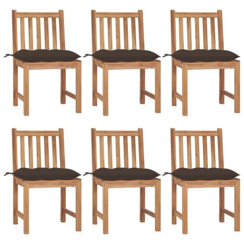 Trädgårdsstolar 6 st med dynor massiv teak