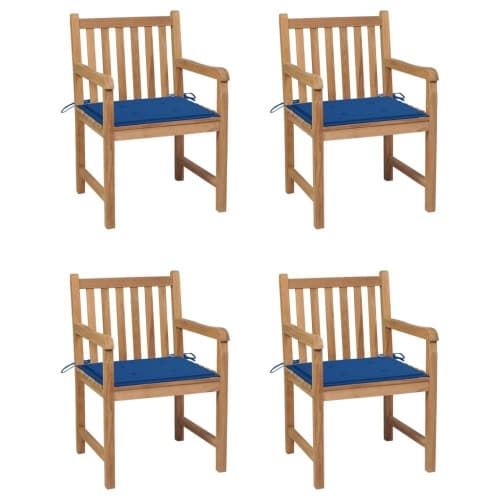 Trädgårdsstolar med kungsblåa dynor 4 st massiv teak