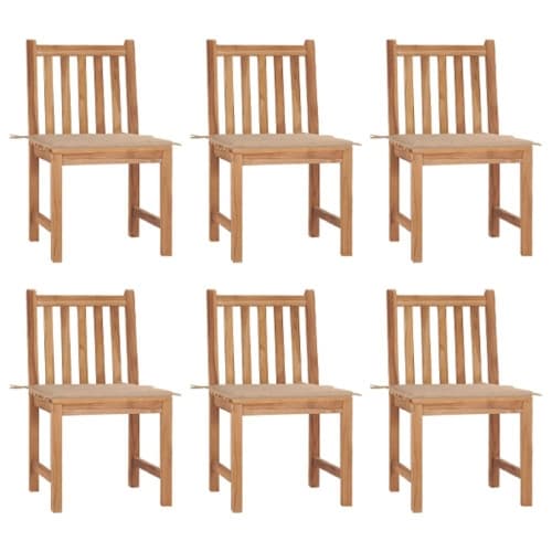 Trädgårdsstolar 6 st med dynor massiv teak