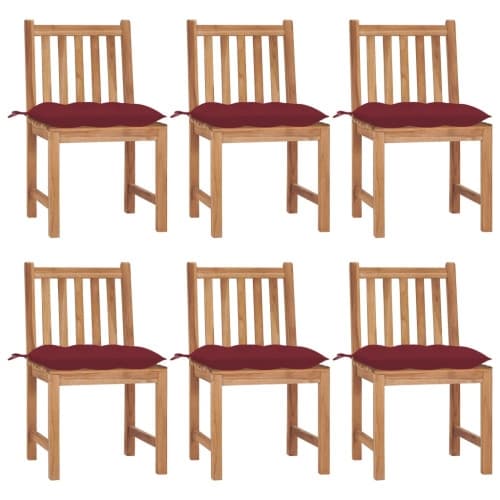 Trädgårdsstolar 6 st med dynor massiv teak