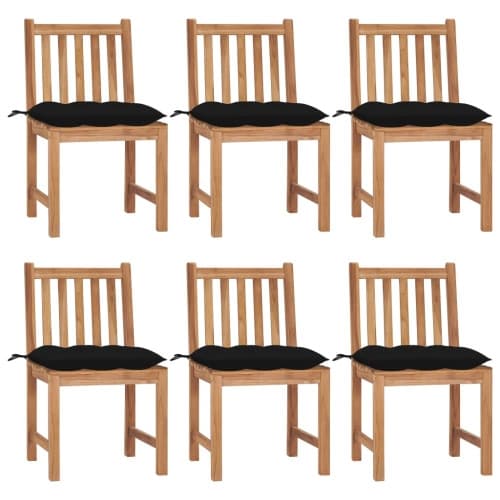 Trädgårdsstolar 6 st med dynor massiv teak