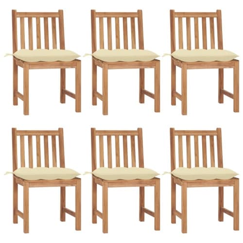 Trädgårdsstolar 6 st med dynor massiv teak