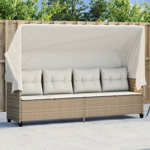 Solsäng med tak och dynor beige konstrotting