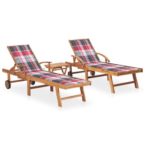 Solsäng 2 st med bord och dyna massiv teak