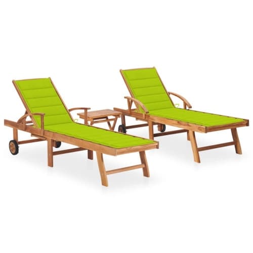 Solsäng 2 st med bord och dyna massiv teak