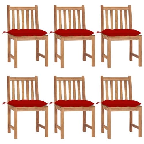 Trädgårdsstolar 6 st med dynor massiv teak