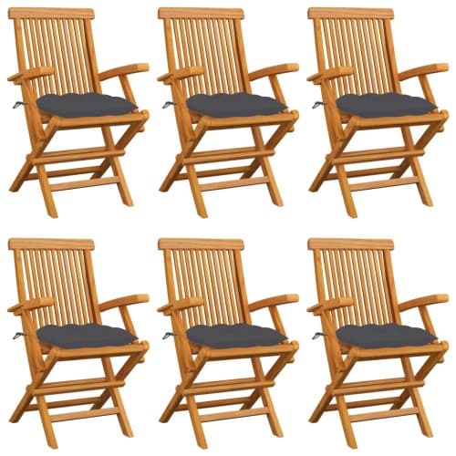 Trädgårdsstolar med antracita dynor 6 st massiv teak