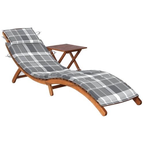 Solsäng med bord och dyna massivt akaciaträ