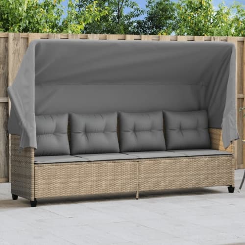 Solsäng med tak och dynor beige konstrotting