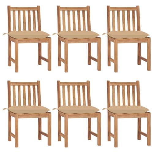 Trädgårdsstolar 6 st med dynor massiv teak